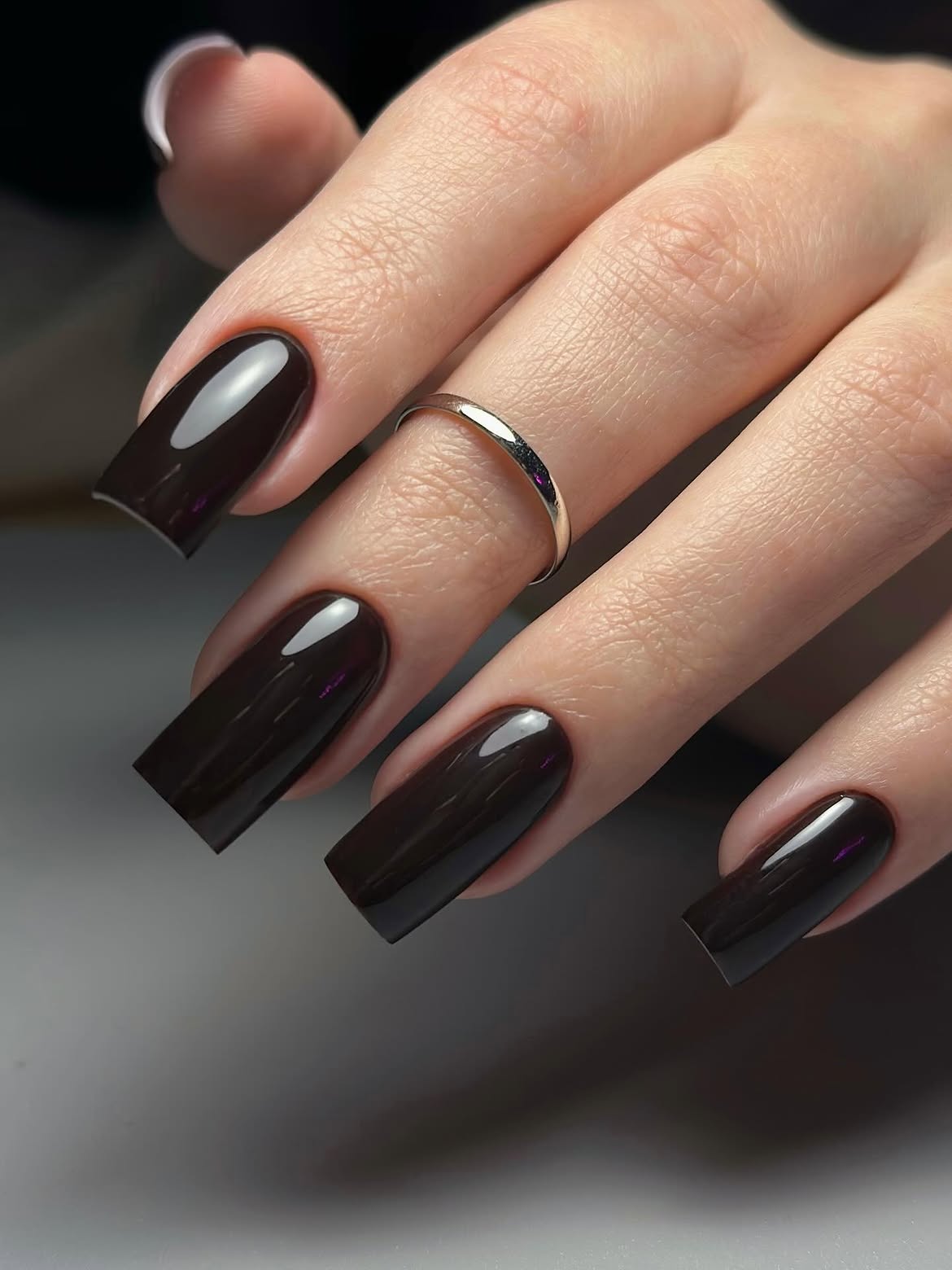 Deep Espresso Glossy Square Nails