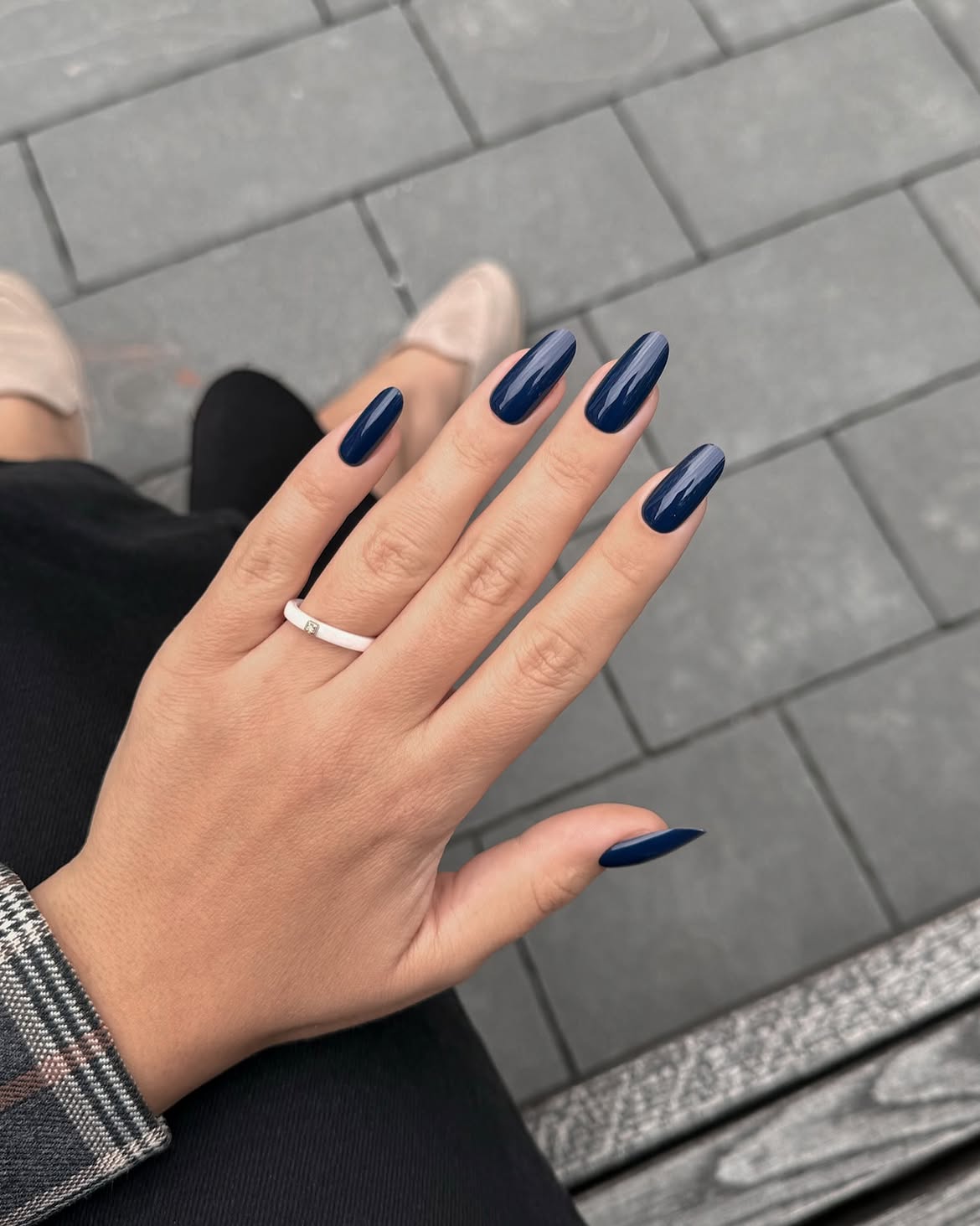 Deep Navy Blue Glossy Stiletto Nails