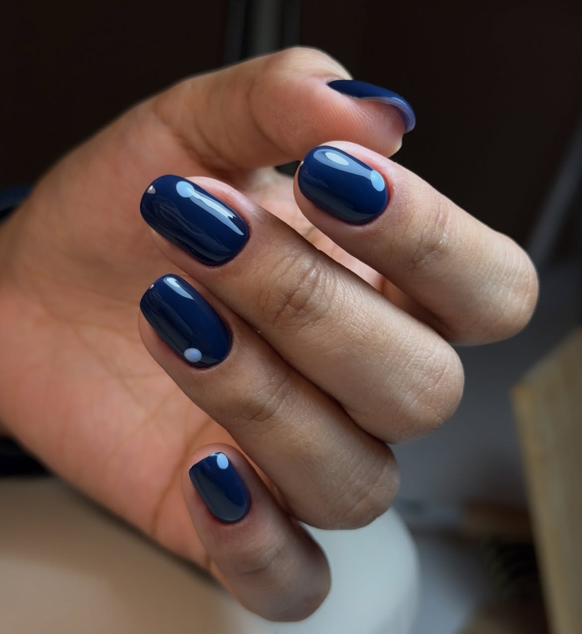 Deep Navy Blue with White Dot Accents