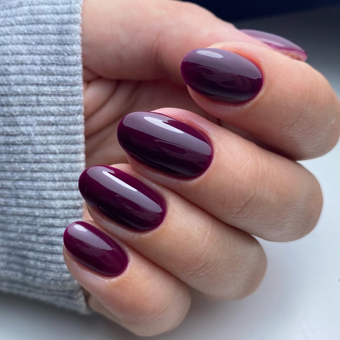 Deep Plum Glossy Oval Fall Manicure