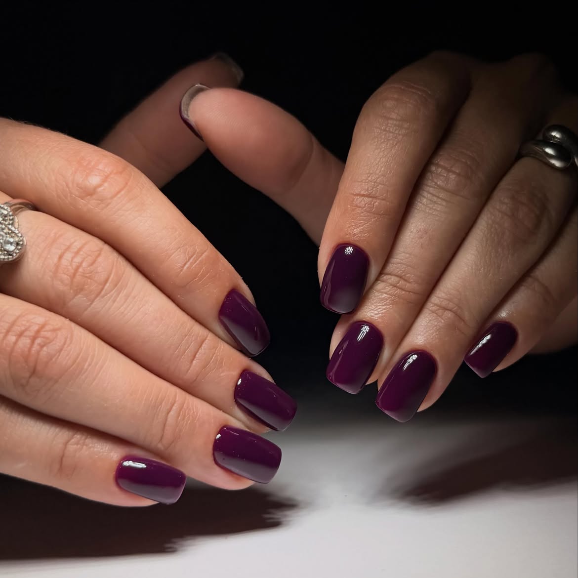 Deep Plum Glossy Square Nails