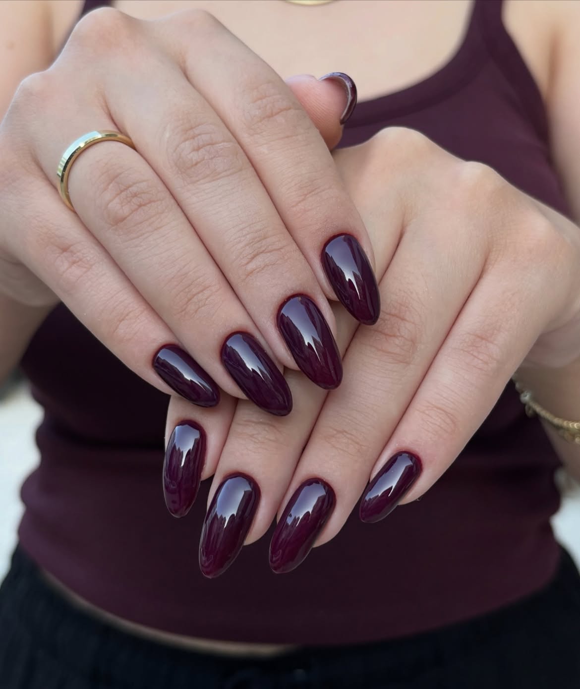 Deep Plum High Gloss Almond Nails