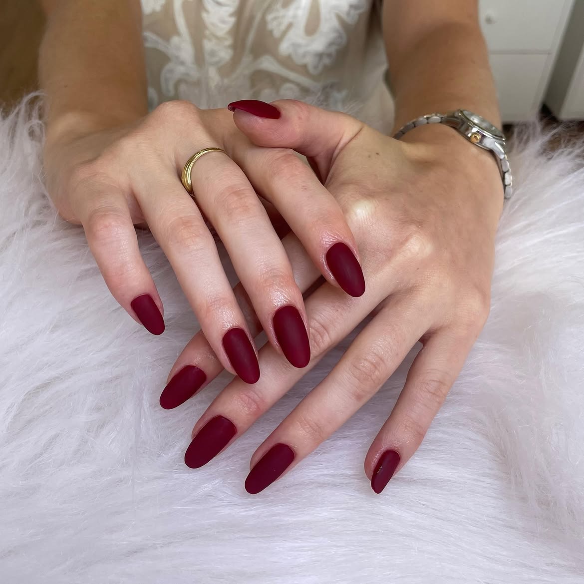Deep Plum Matte Almond Nails
