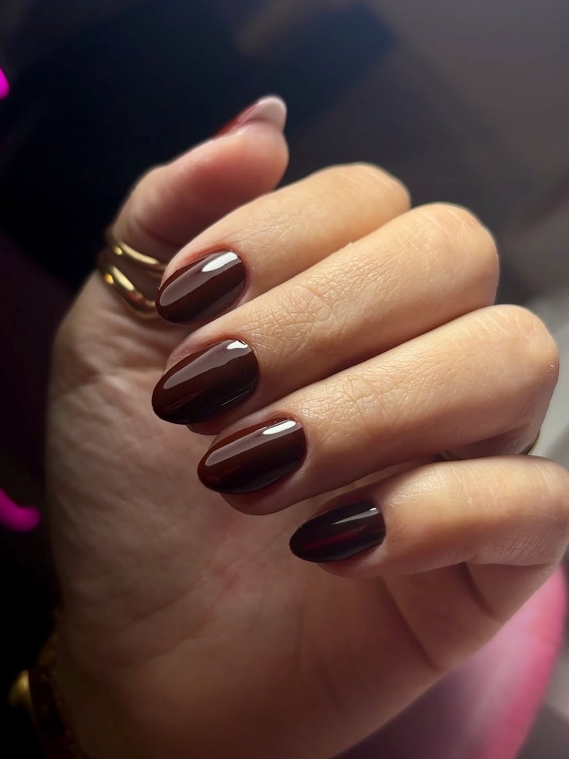 Deep Red Chocolate Oval Glossy Nails