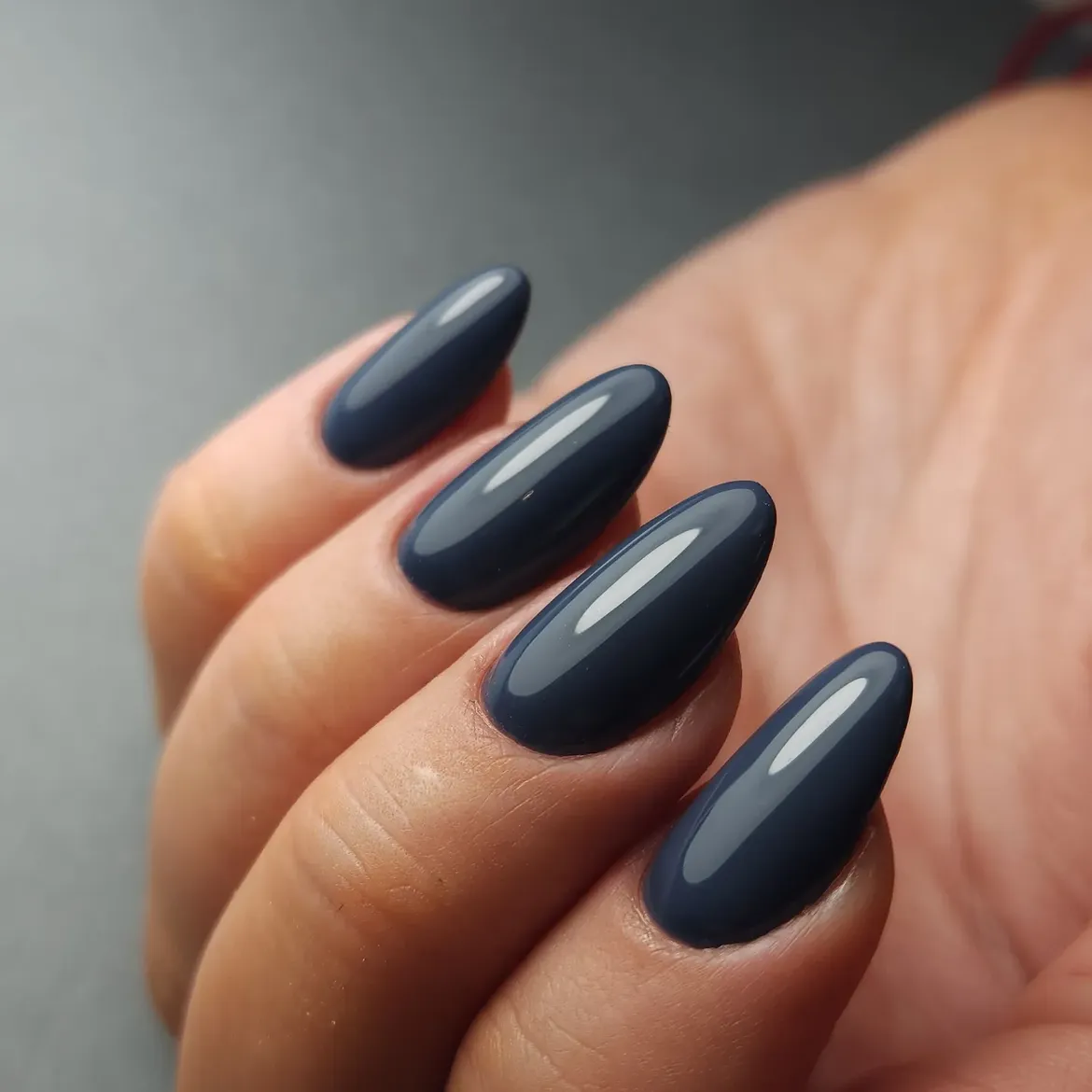 Deep Slate Gray High Gloss Almond Nails