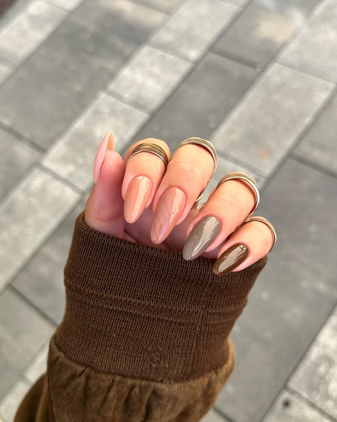 Earthy Tones Gradient Almond Nails