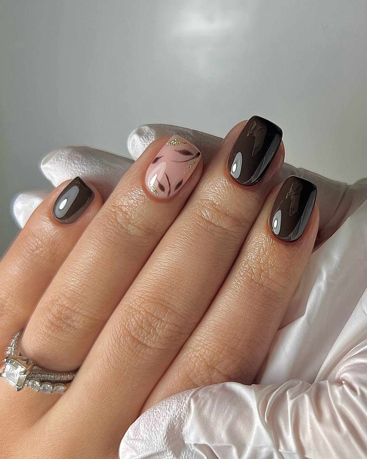 Earthy Tones with Gold Leaf Fall Nail Art