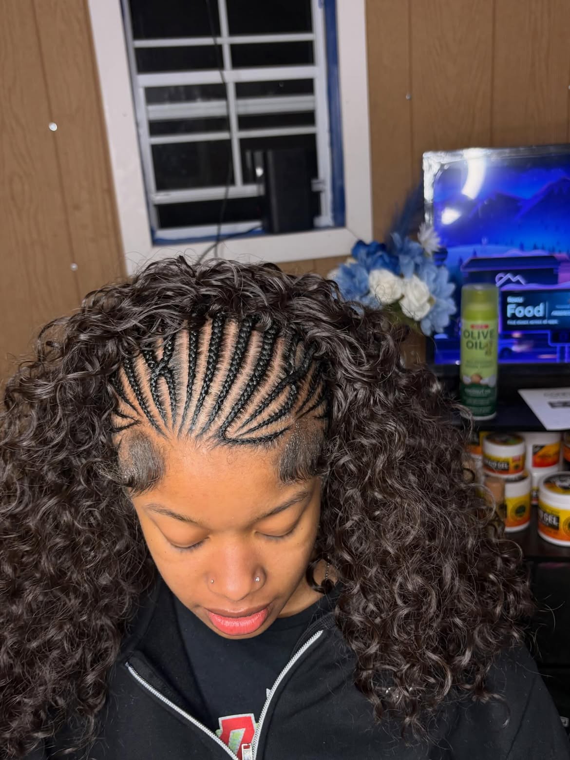 Elegant Fulani Braids With Curly Extensions