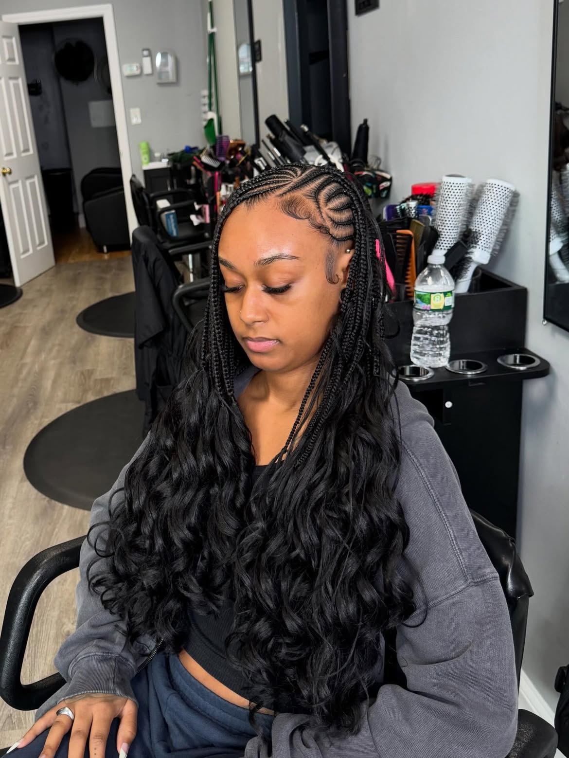 Elegant Fulani Braids With Loose Beach Waves
