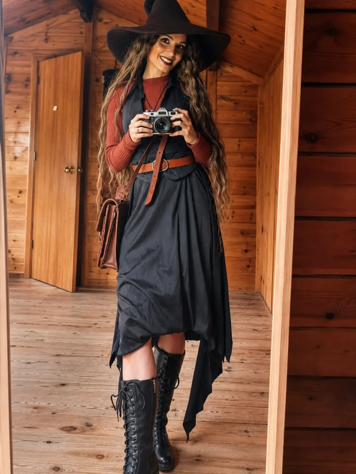 Enchanting Witchy Black Dress And Lace-Up Boots