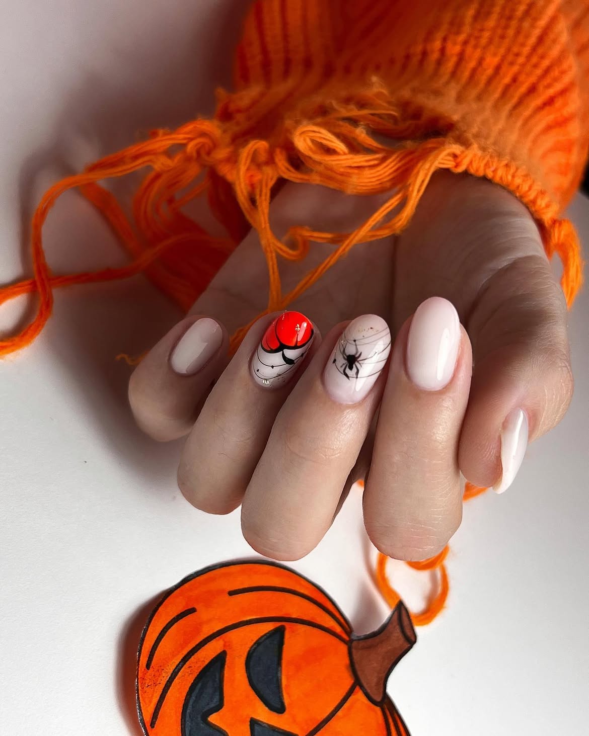 Ghostly Spiderweb and Pumpkin Patch Nails