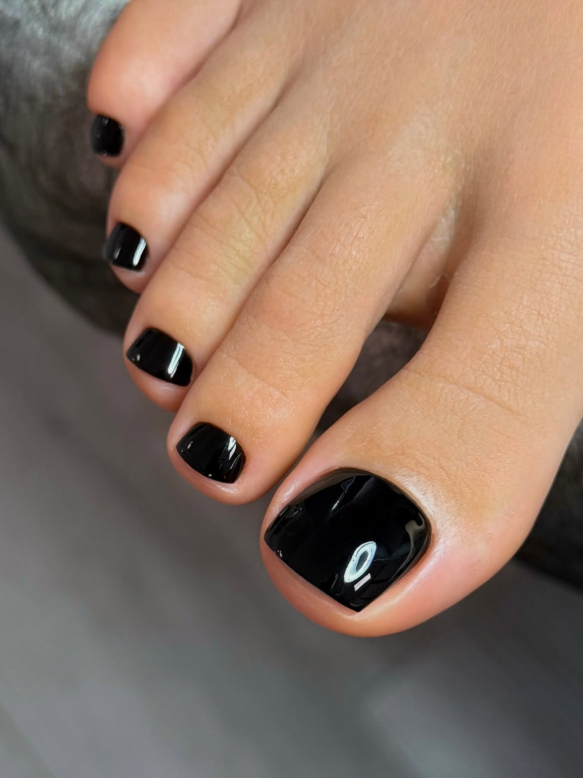 Glossy Black Square Toe Pedicure