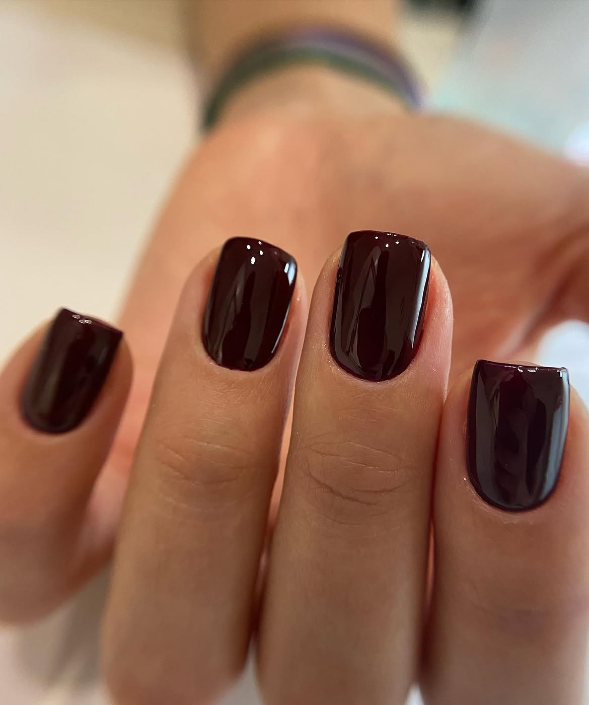 Glossy Deep Burgundy Short Square Nails