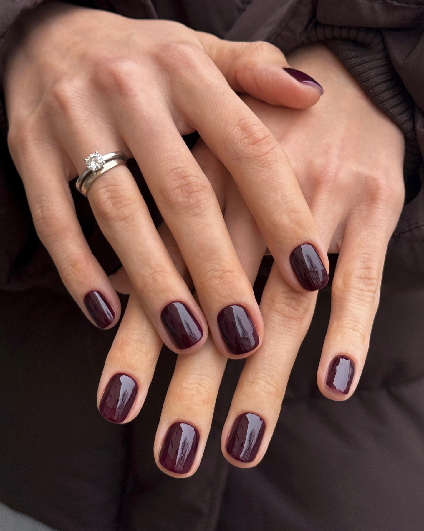 Glossy Deep Burgundy Short Squoval Nails