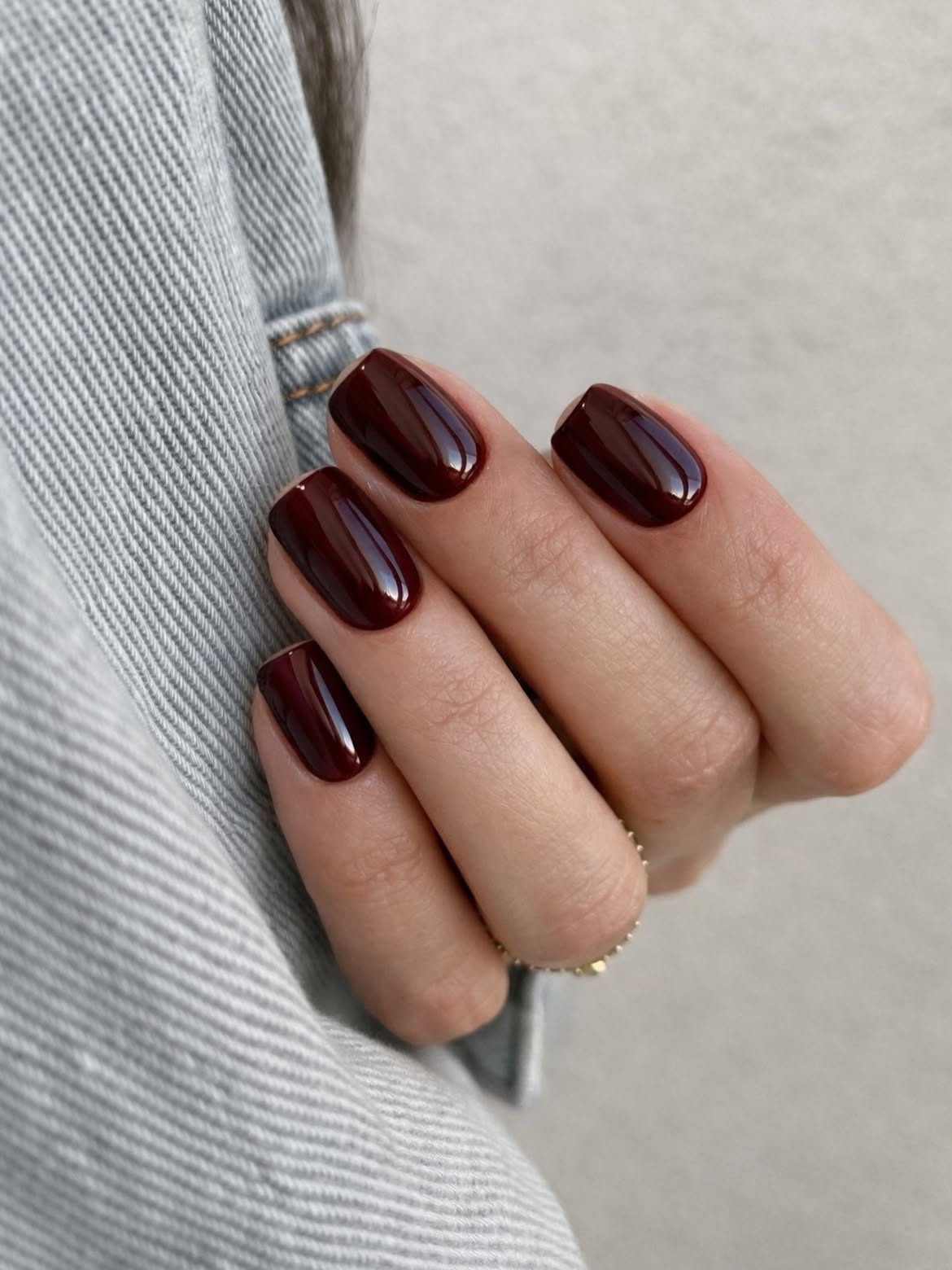Glossy Deep Burgundy Square Nails