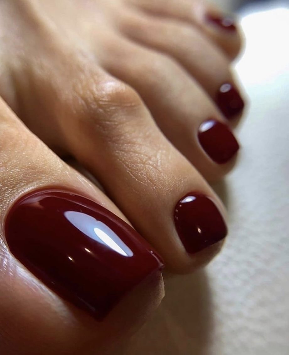 Glossy Deep Burgundy Square Pedicure