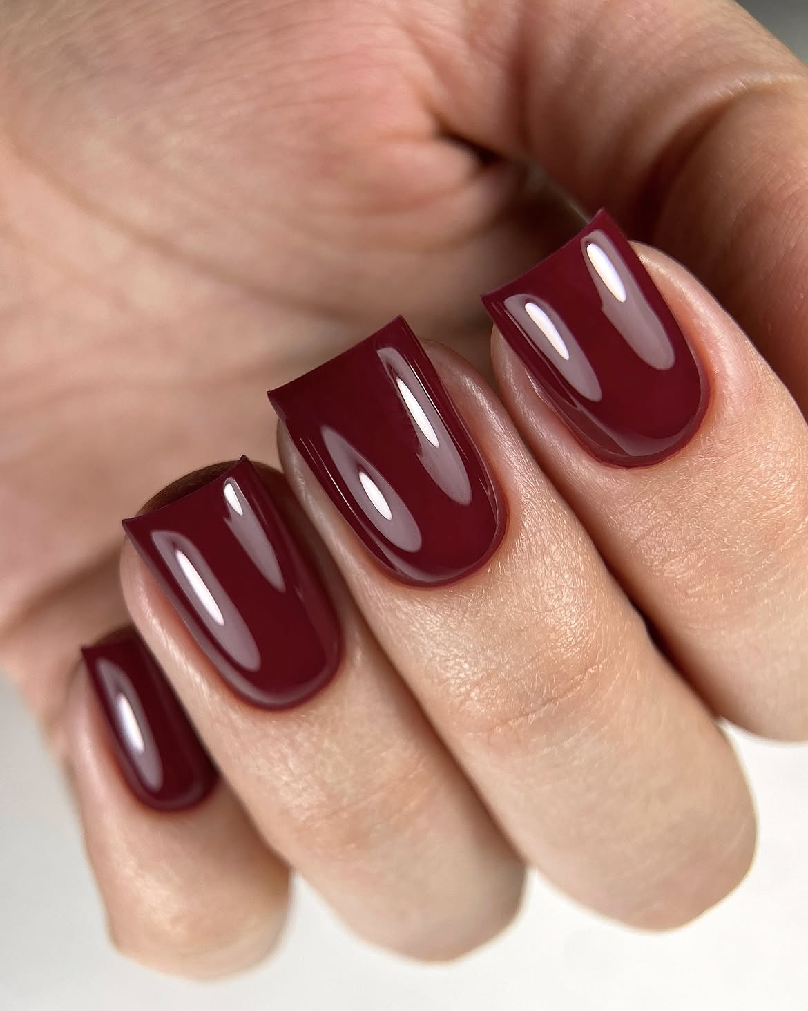 Glossy Deep Burgundy Squoval Nails