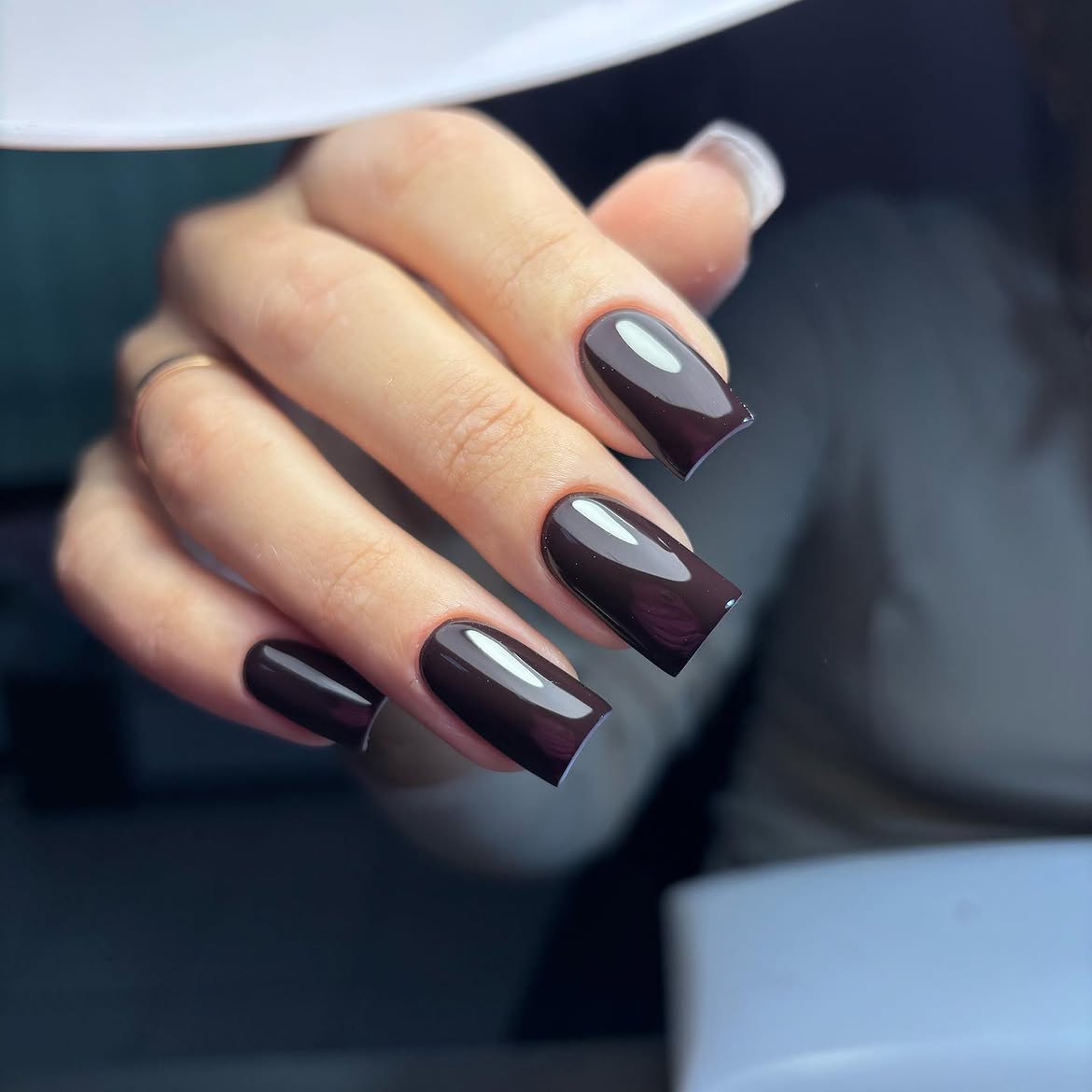 Glossy Deep Chocolate Square Nails