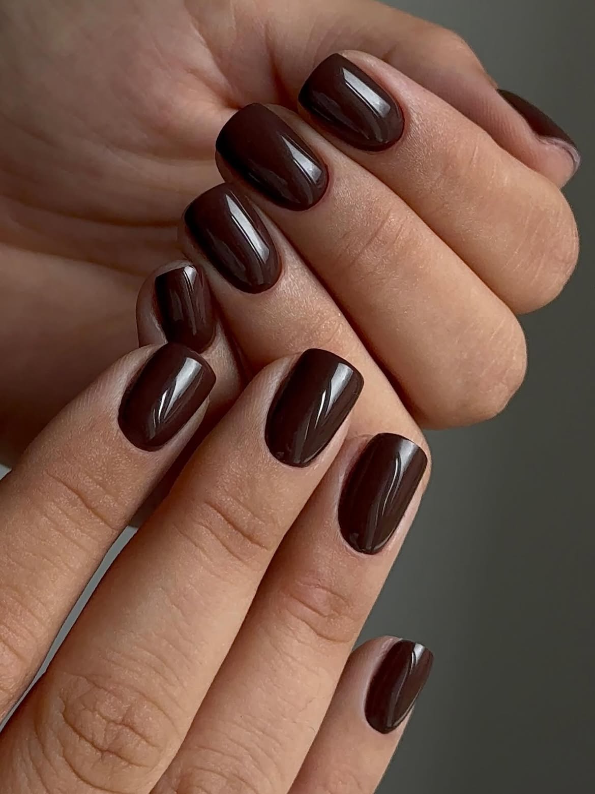 Glossy Deep Espresso Oval Nails