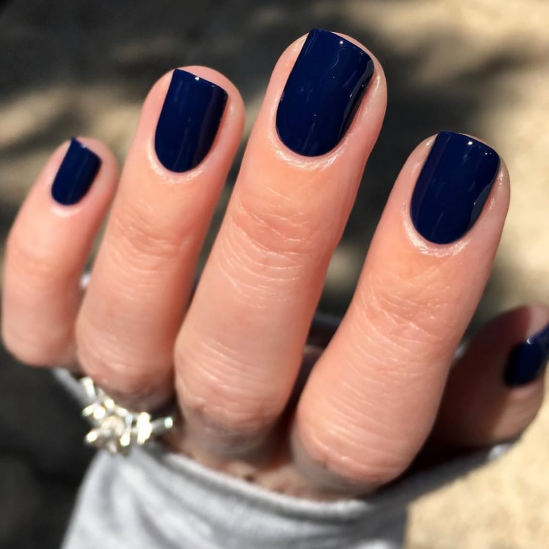 Glossy Navy Blue Short Squoval Nails
