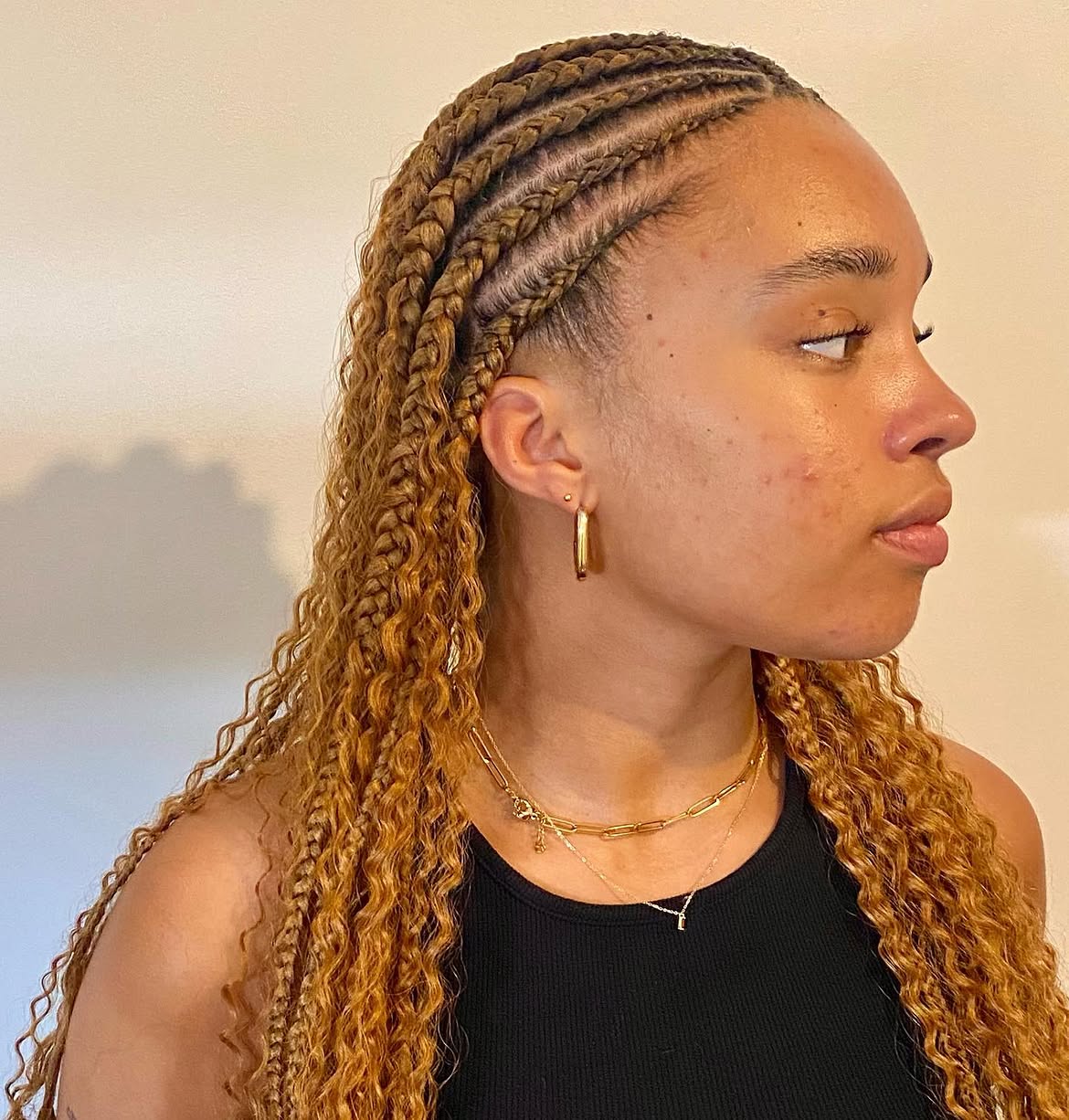 Golden Blonde Fulani Braids With Loose Curls
