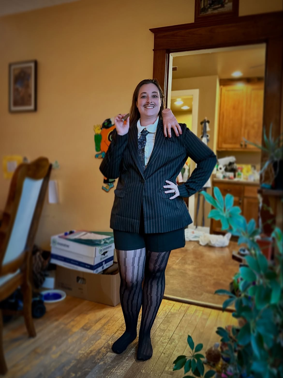Gomez Addams Halloween Pinstripe Blazer Look