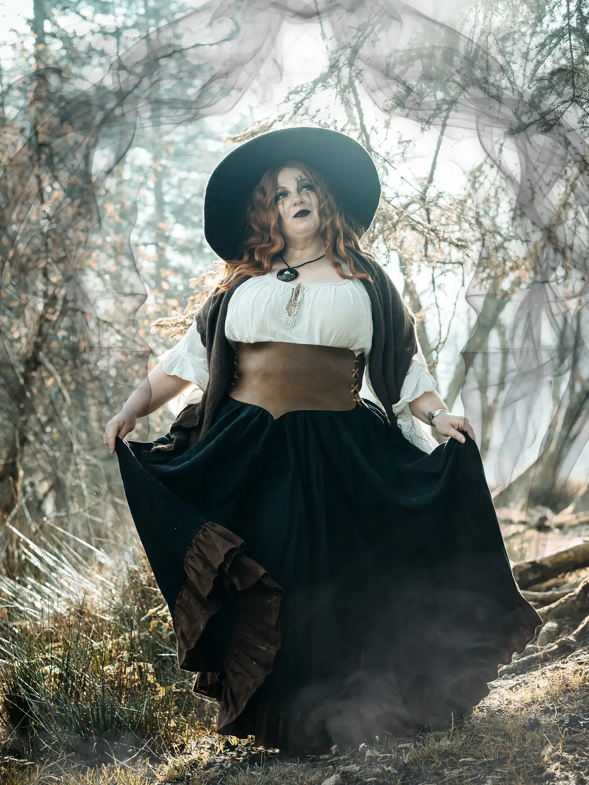 Gothic Witch Ensemble With Wide Brim Hat