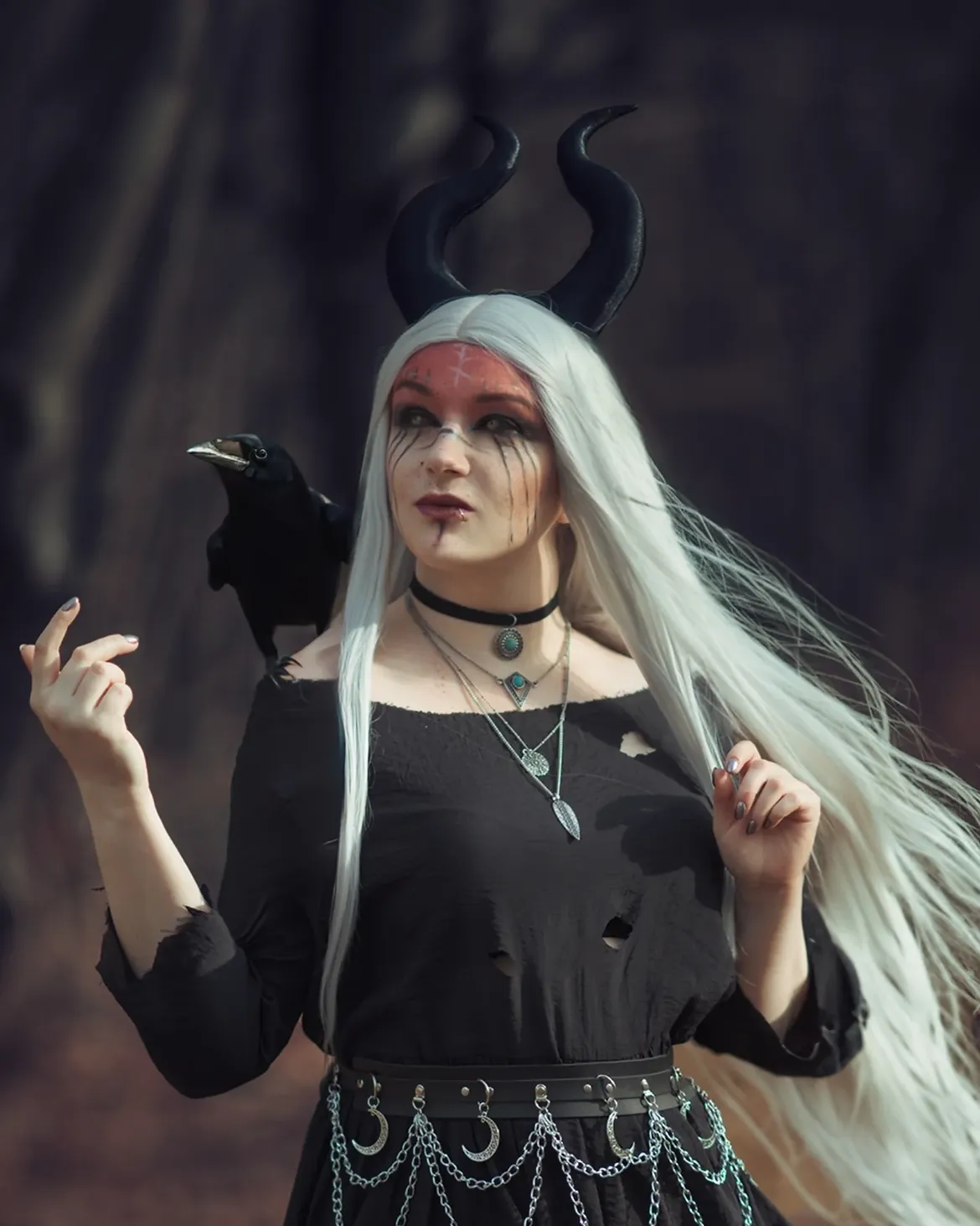 Gothic Witchy Black Dress With Chain Belt