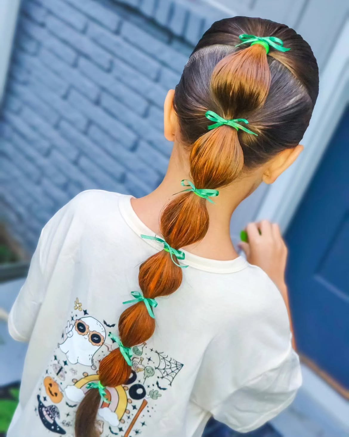 Halloween Bubble Braid With Green Ribbons