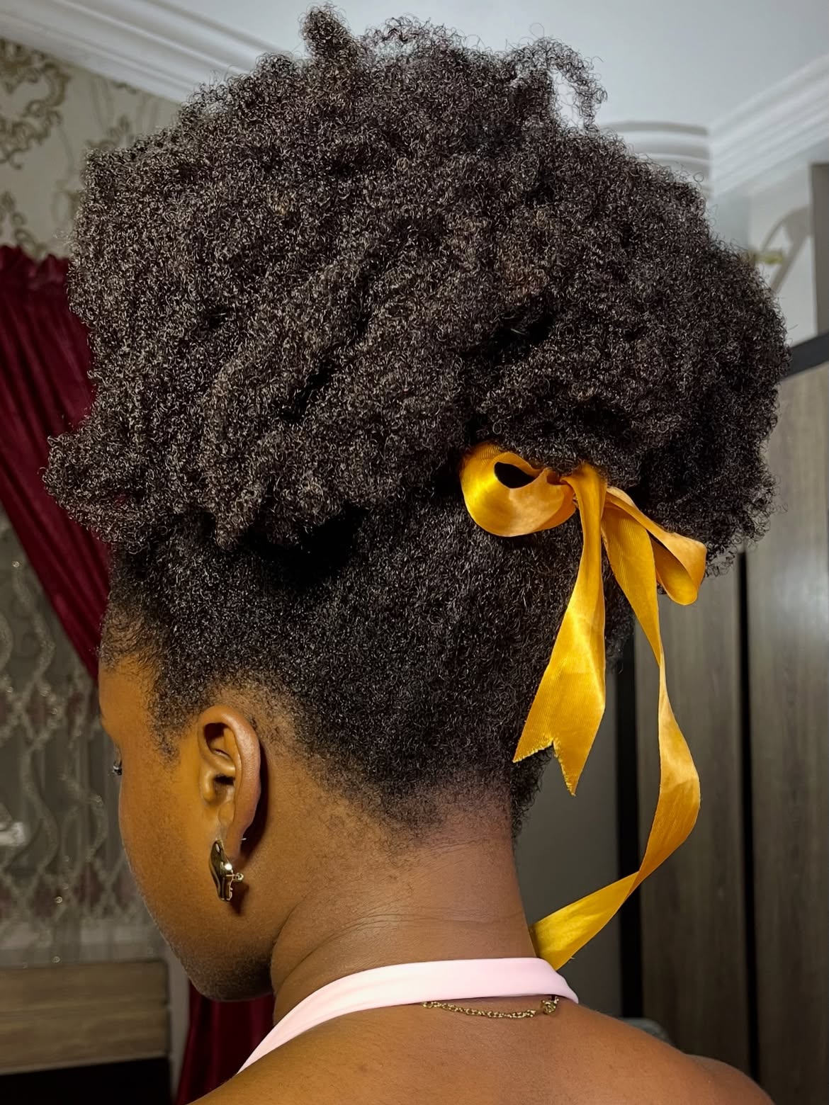 High Puff with Golden Ribbon Accent
