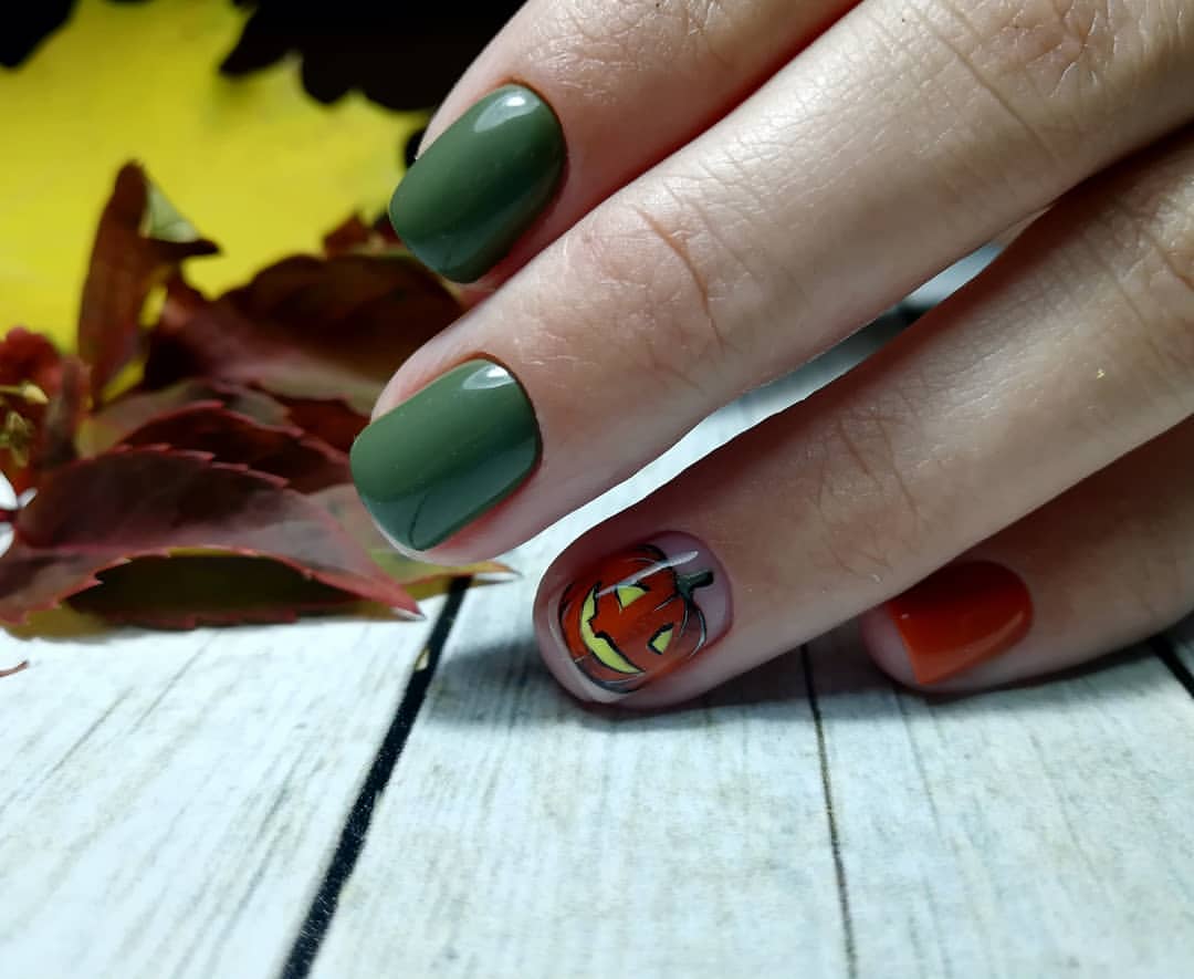 Jack-o'-Lantern French Tip Halloween Nails
