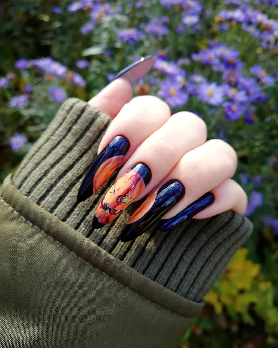 Jack-o'-Lantern Halloween Coffin Nails