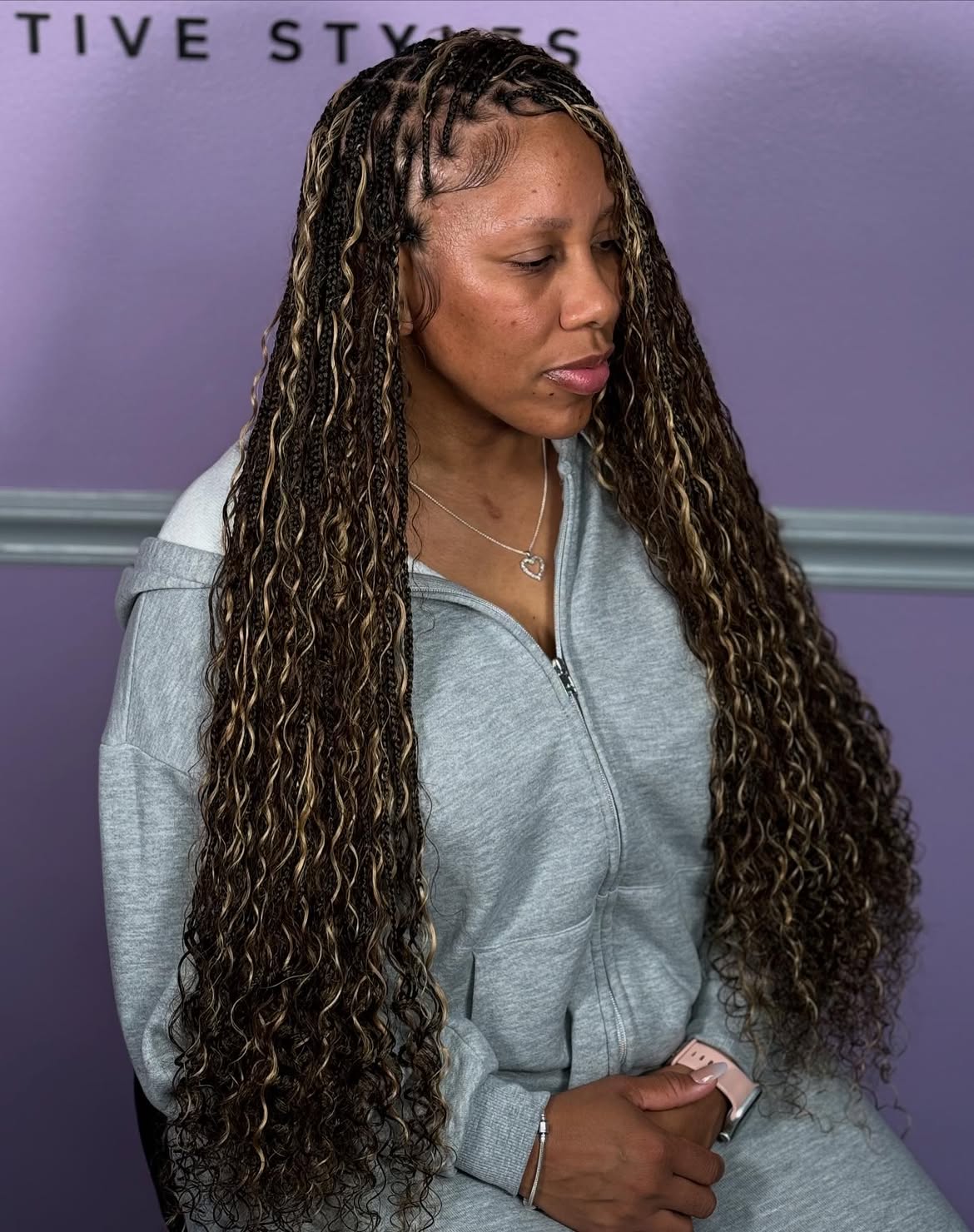 Long Boho Braids with Waterfall Curls