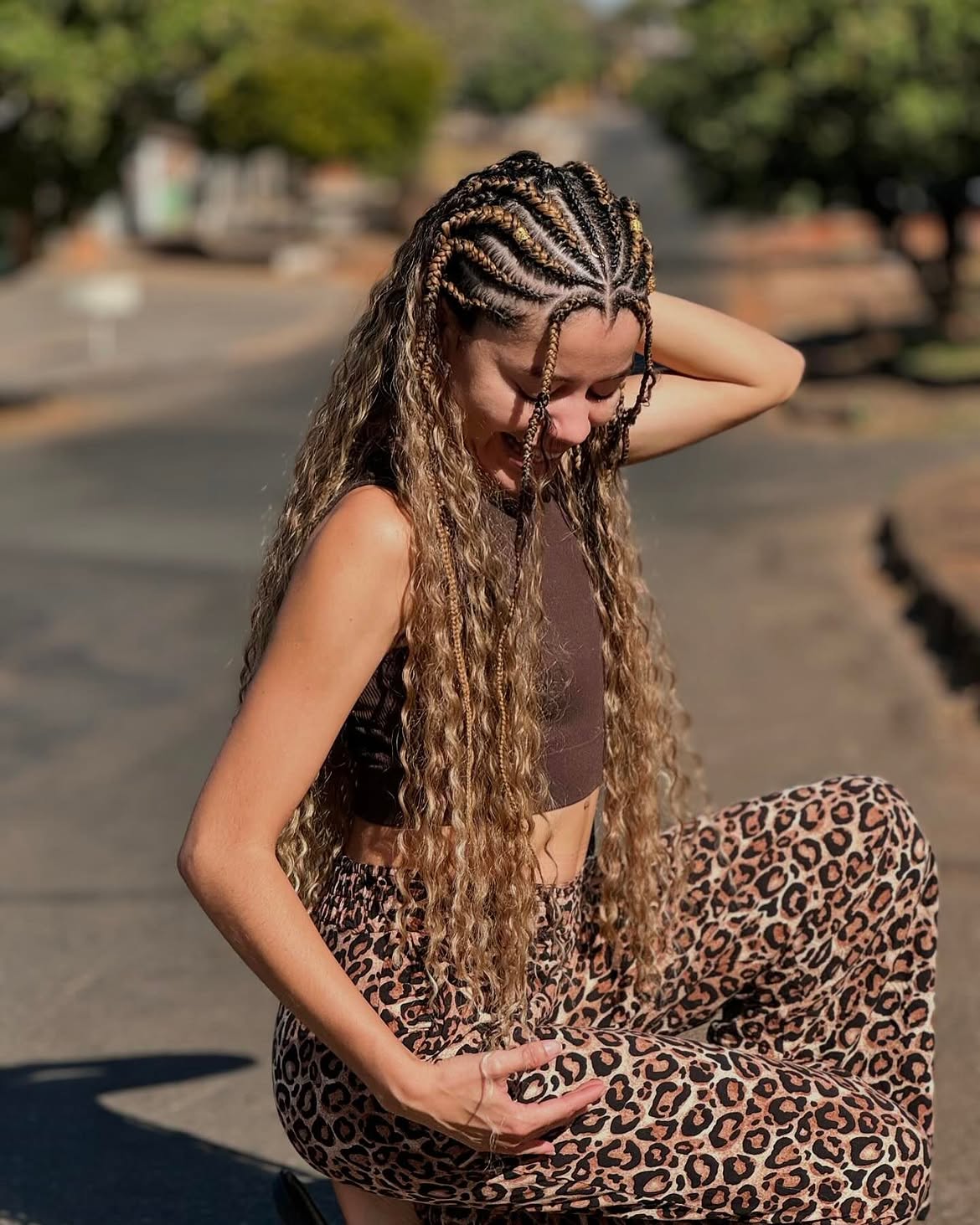 Long Curly Fulani Braids With Blonde Accents