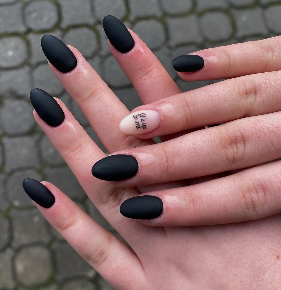 Matte Black Almond Nails with Subtle French Accent