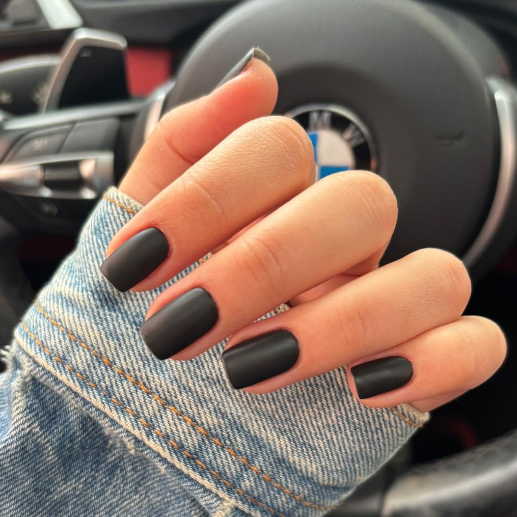 Matte Black Square Nails for Fall