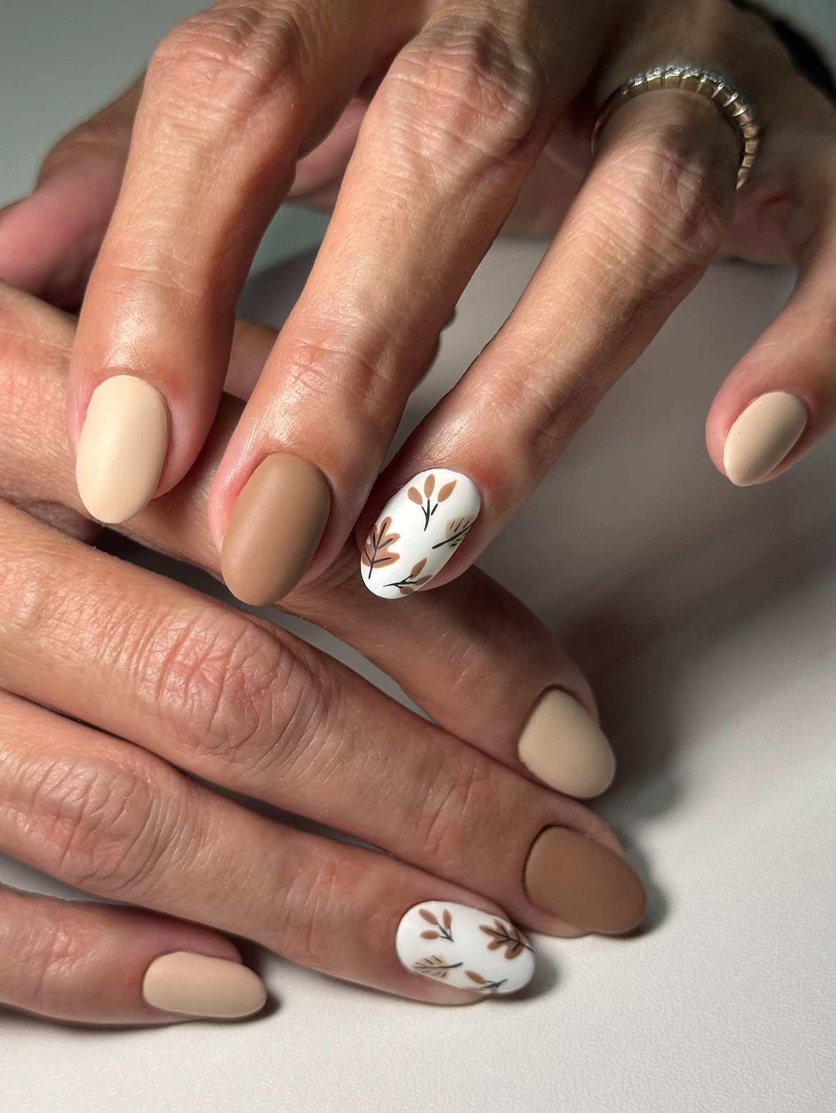 Matte Neutral Ombre Fall Leaves Nail Art