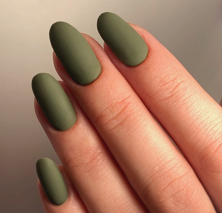 Matte Olive Green Oval Nails