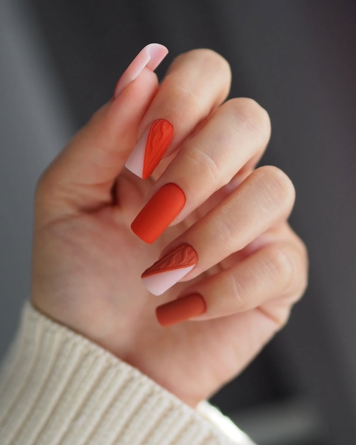 Matte Orange Sweater French Tip Nails