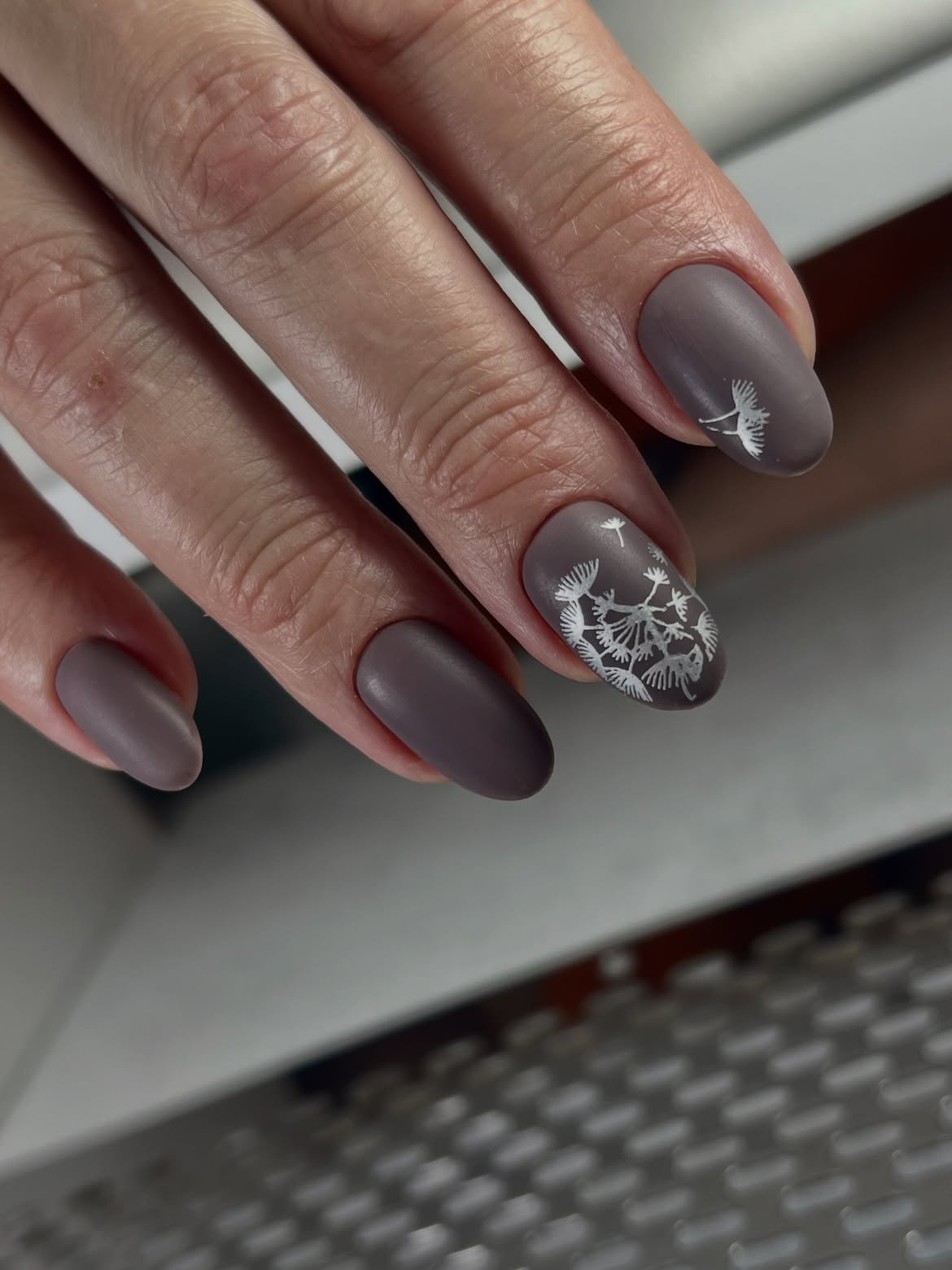 Matte Taupe Dandelion Seed Nail Art
