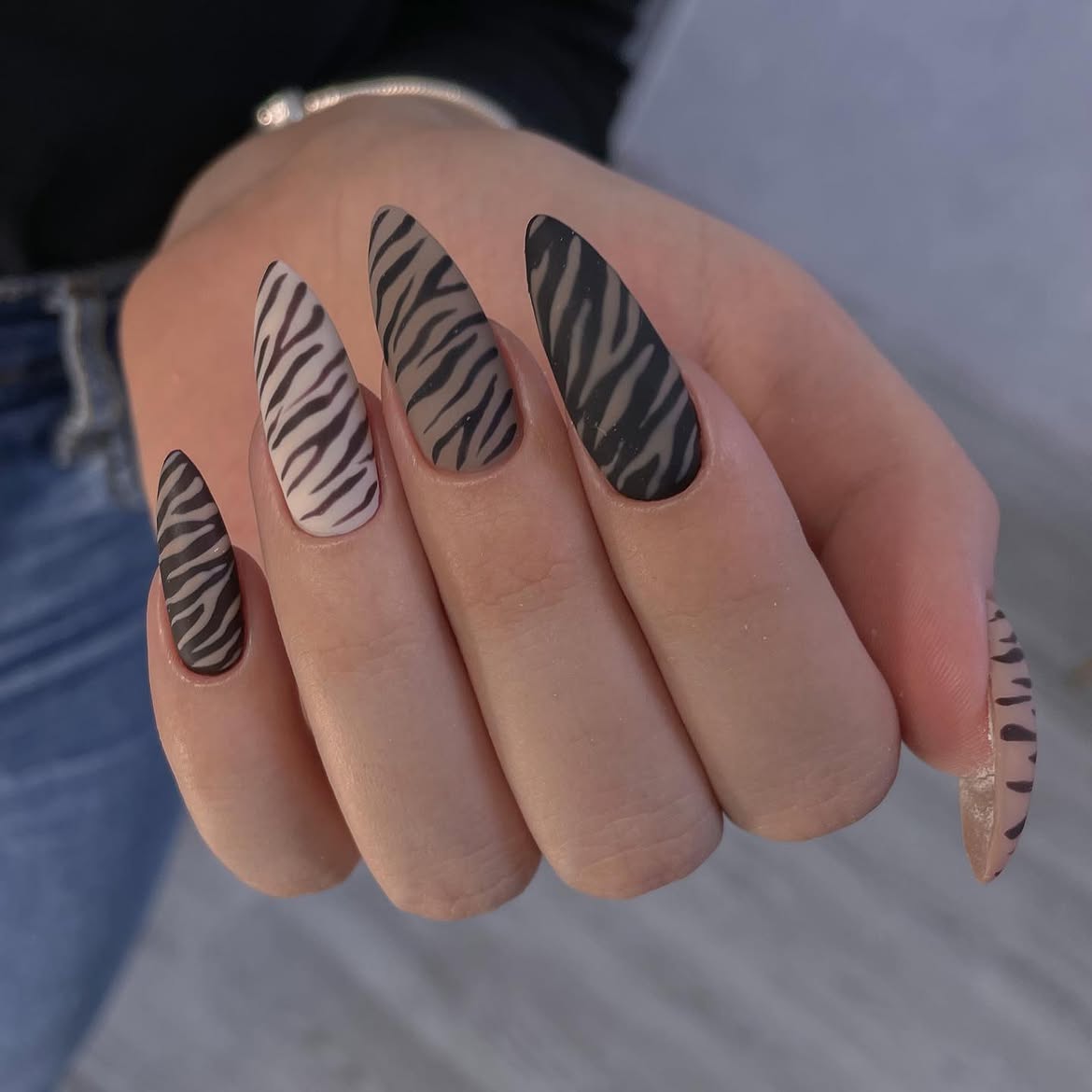 Matte Tiger Print Almond Nails