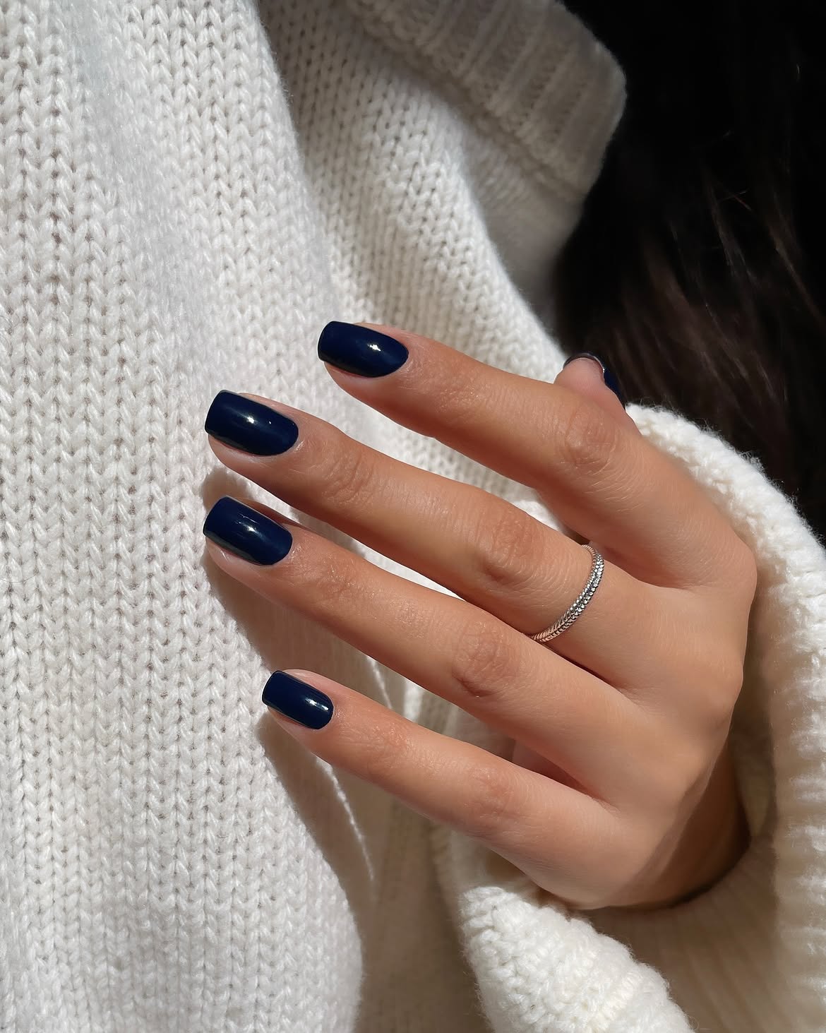 Midnight Navy Glossy Square Nails