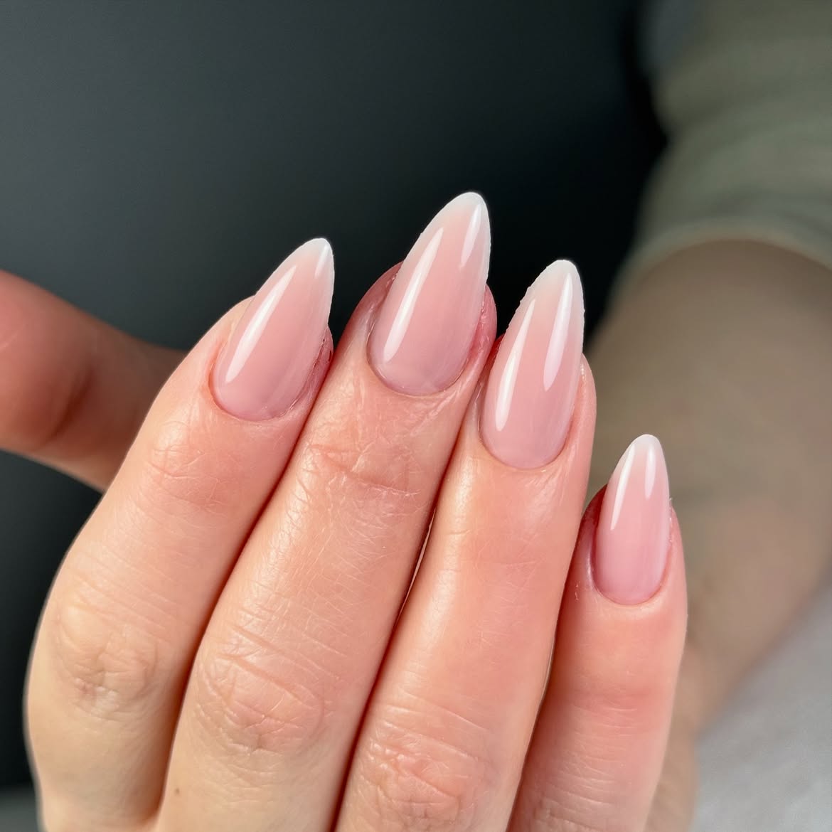 Milky Pink Almond French Fade Nails