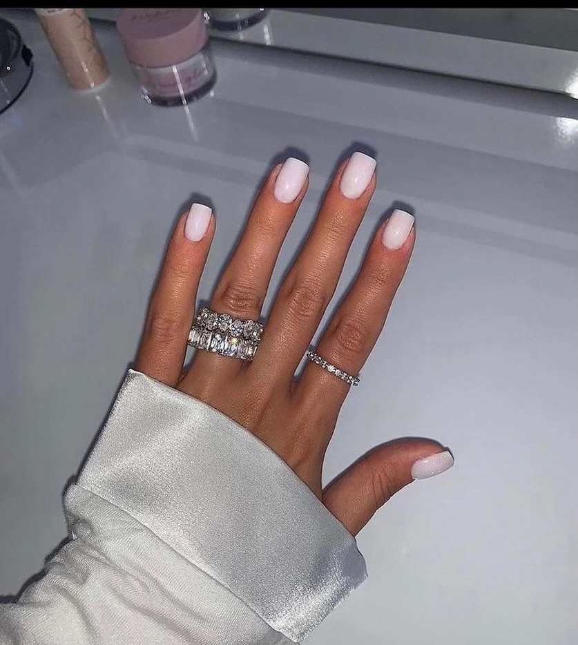 Milky White Square Nails With Glossy Finish