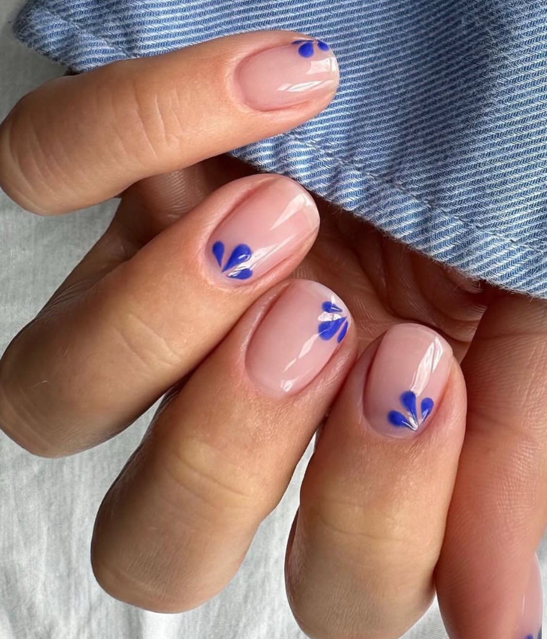 Minimalist Blue Floral Accent French Tips