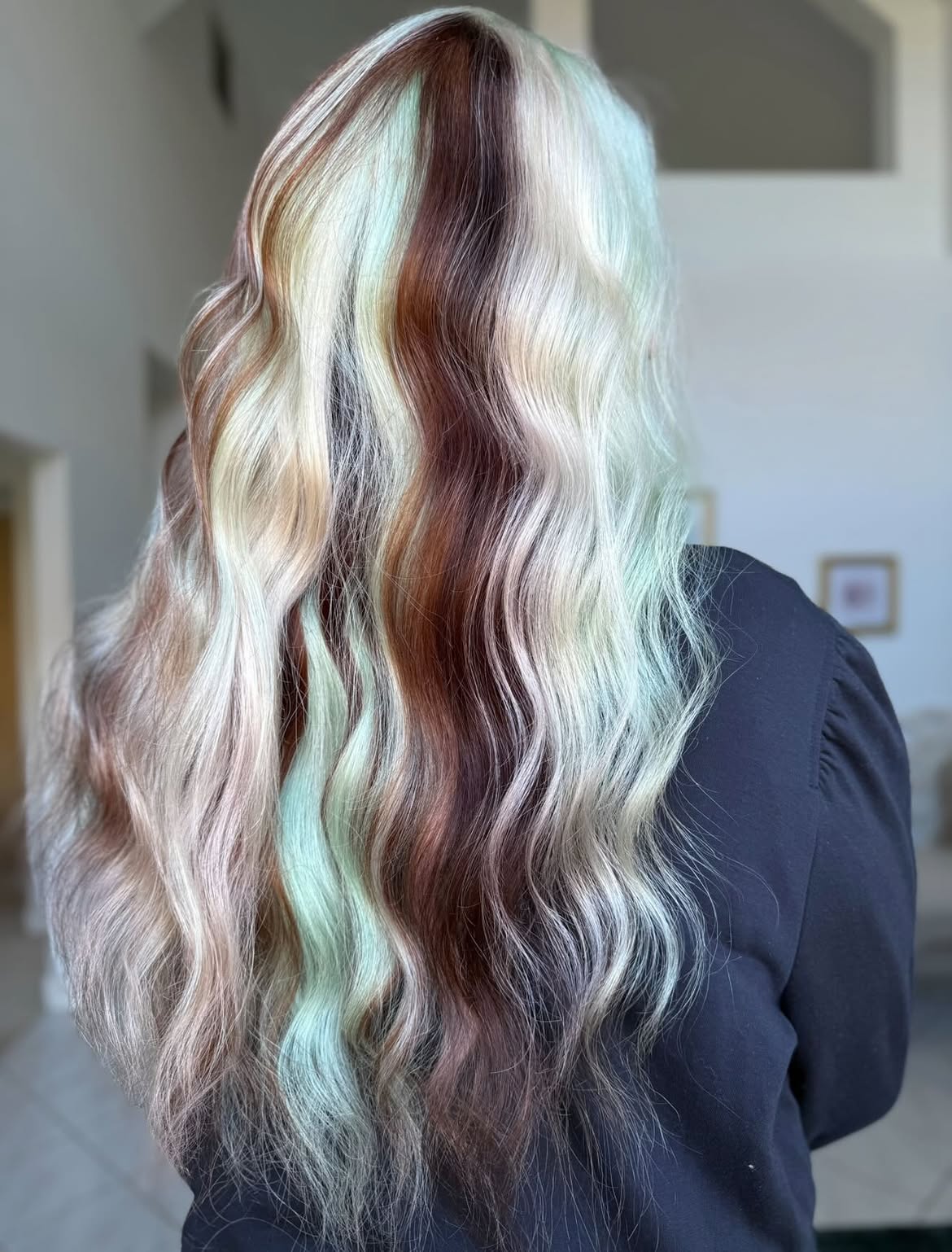 Mint & Copper Streaked Blonde Waves