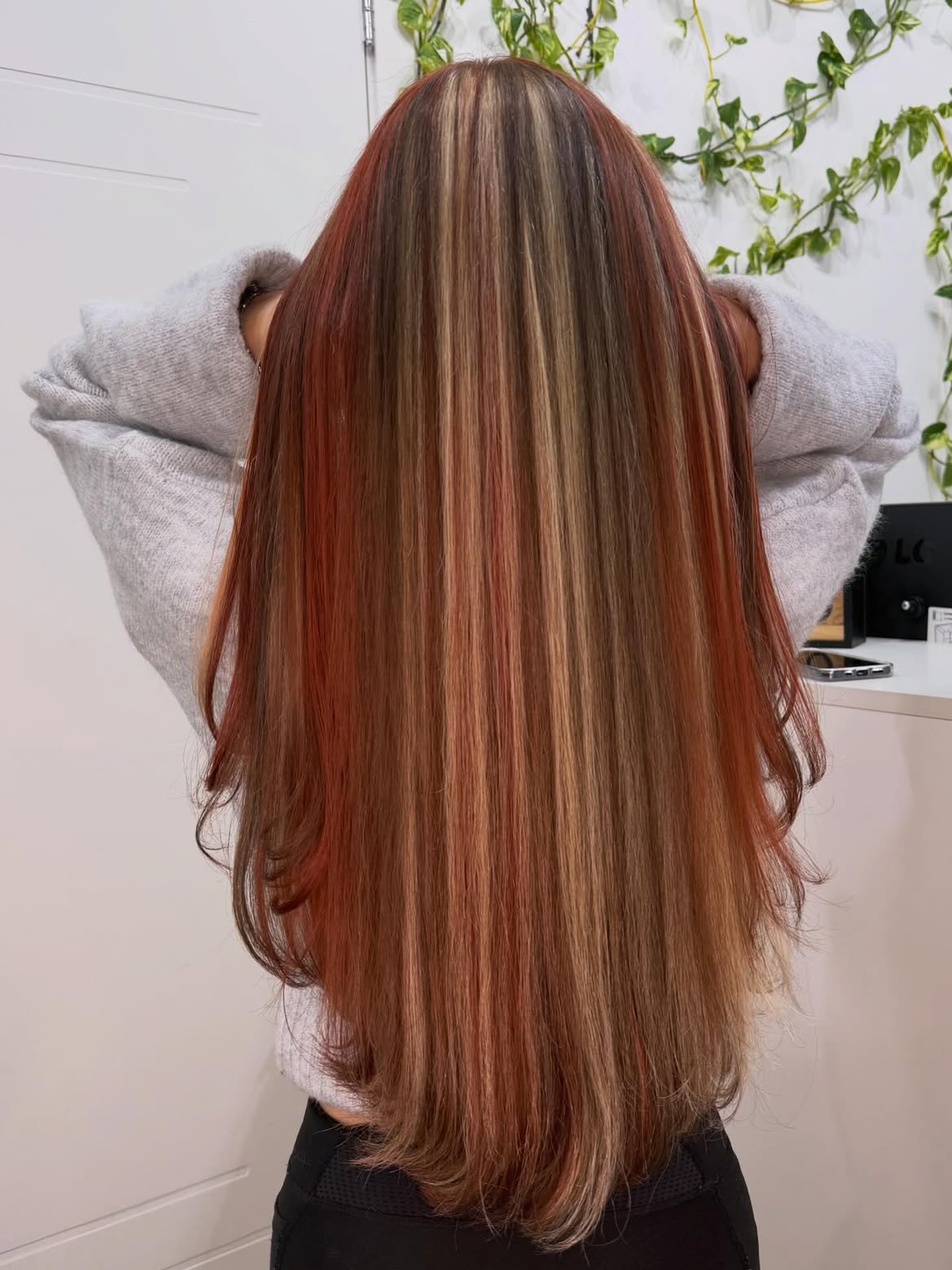 Multi-Toned Auburn and Blonde Chunky Highlights