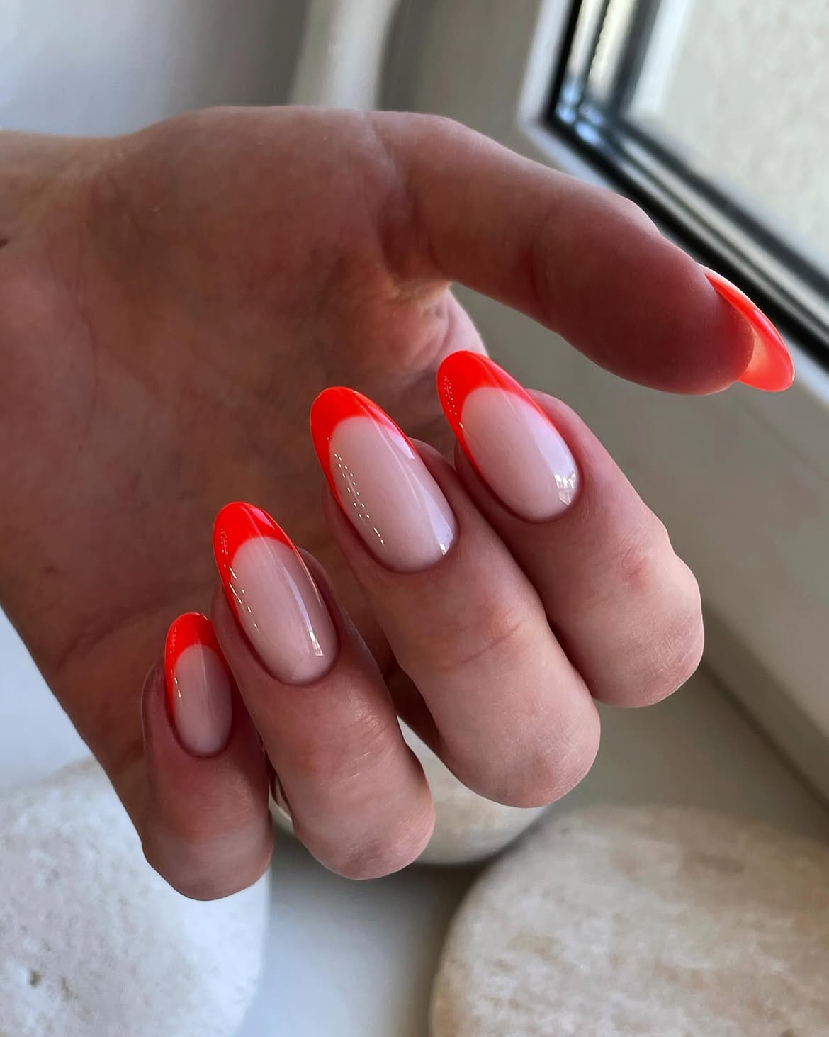 Neon Orange Tip Classic French Manicure