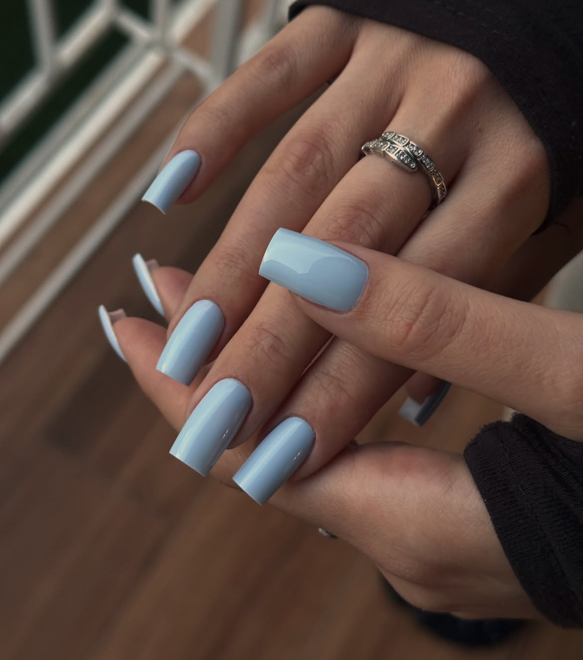 Pastel Blue Glossy Square Nails