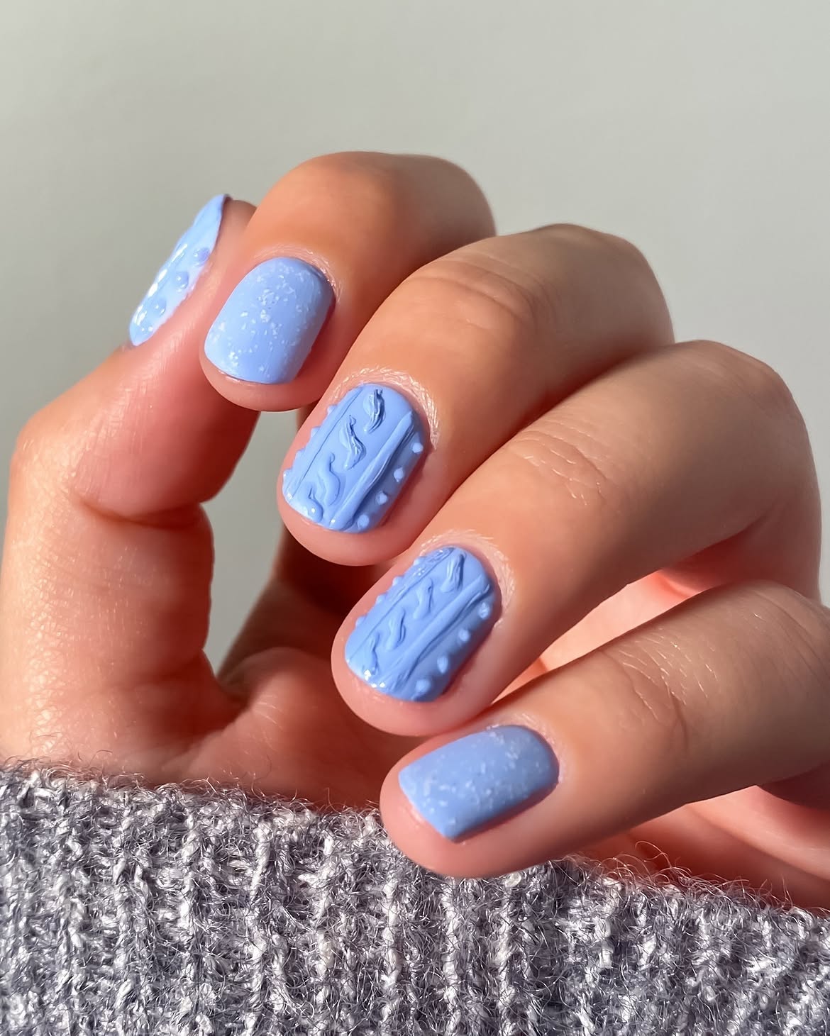 Periwinkle Blue Cable Knit Sweater Nails